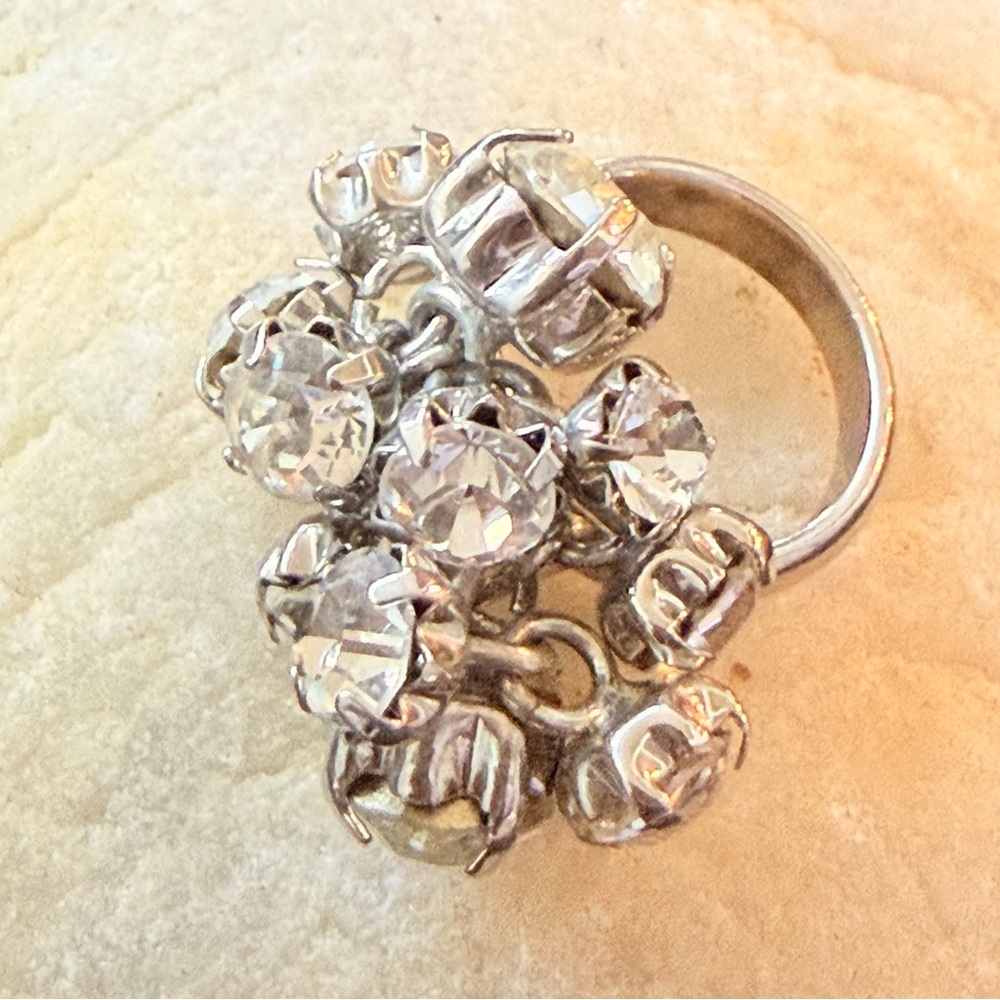 Crystal Cluster Statement Ring - Silver Tone - image 3